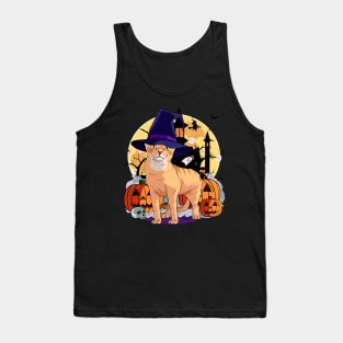 Abyssinian Cat Funny Halloween Witch Pumpkin Tank Top